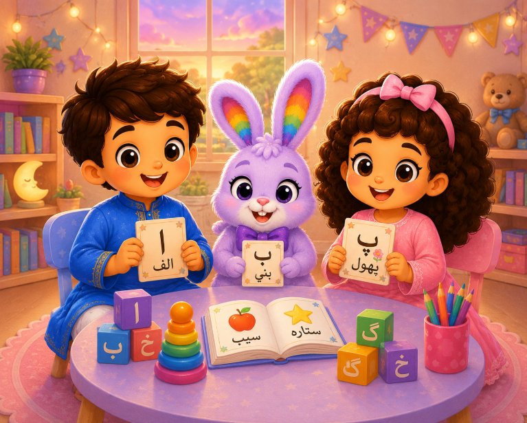 Noor, Bunny and Ayaan learning Urdu letters together